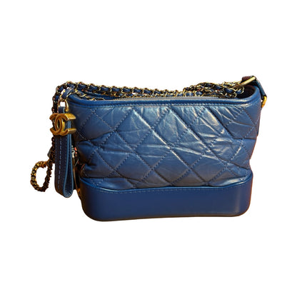 CHANEL Aged Calfskin Gabrielle Small Hobo Shoulder Bag Blue Mixed Hardware Ch2269
