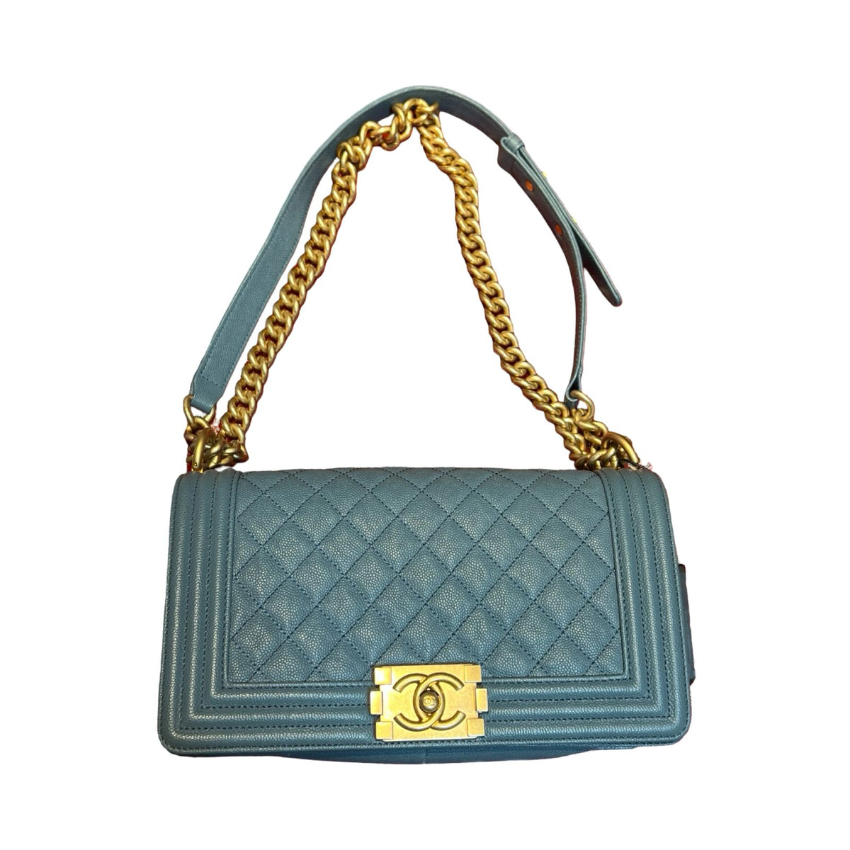 CHANEL Caviar Boy Bag Shoulder Bag Blue Gold Hardware Ch2272