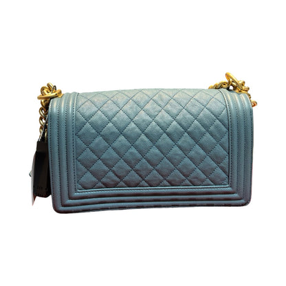 CHANEL Caviar Boy Bag Shoulder Bag Blue Gold Hardware Ch2272