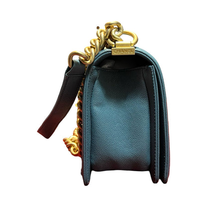 CHANEL Caviar Boy Bag Shoulder Bag Blue Gold Hardware Ch2272