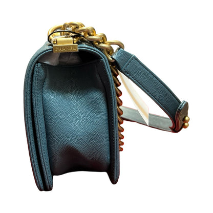 CHANEL Caviar Boy Bag Shoulder Bag Blue Gold Hardware Ch2272