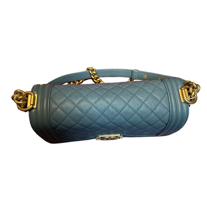 CHANEL Caviar Boy Bag Shoulder Bag Blue Gold Hardware Ch2272
