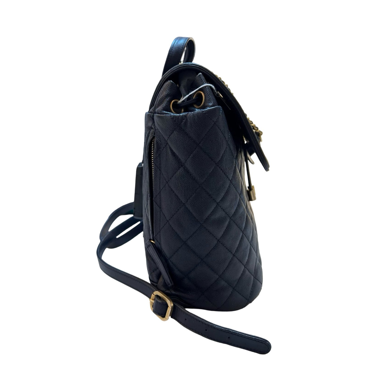 CHANEL Caviar Leather Dumas Backpack Navy Blue Gold Hardware Ch2273