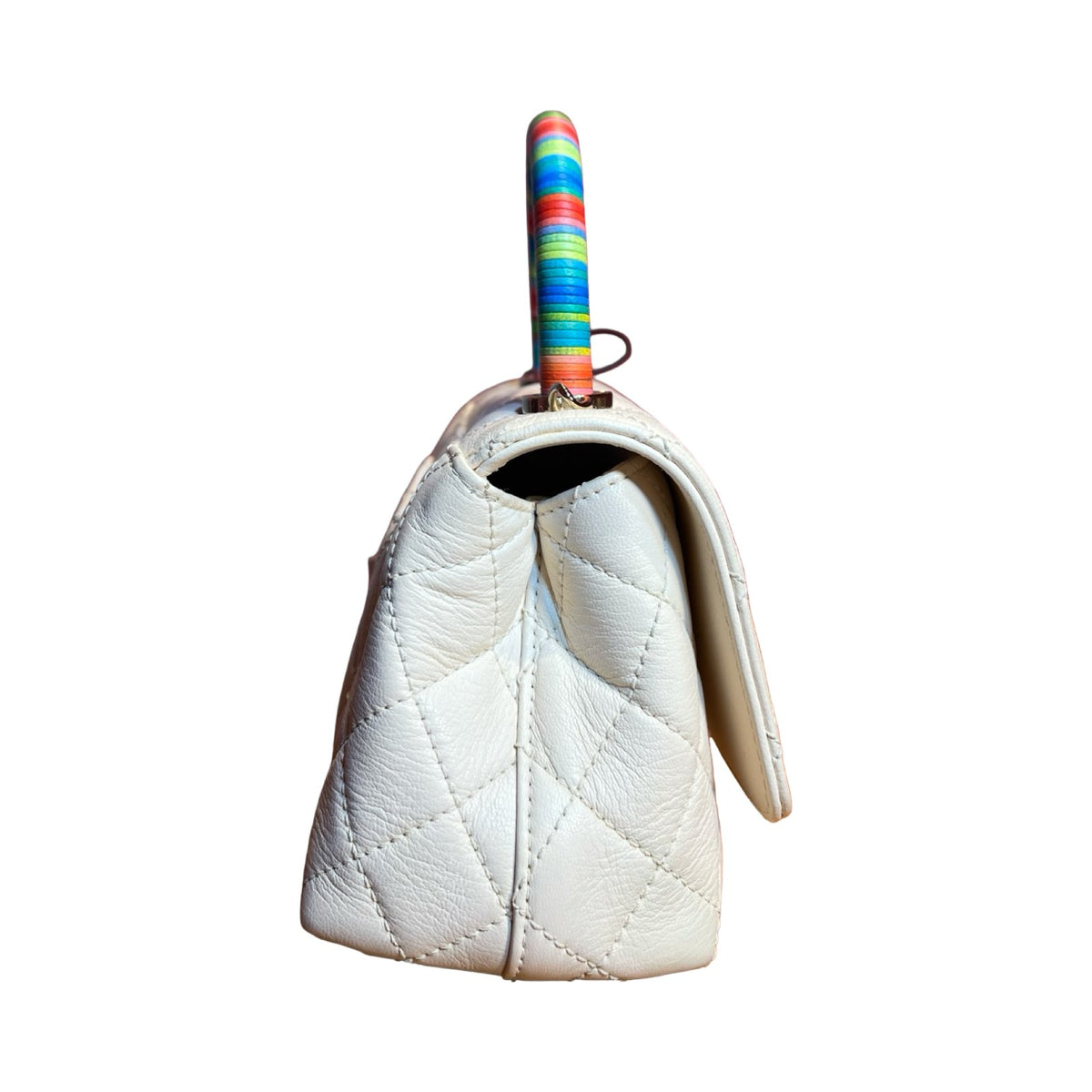CHANEL Caviar Top Handle Flap Bag Handbag White, Multicolor Light Gold Hardware Ch2277