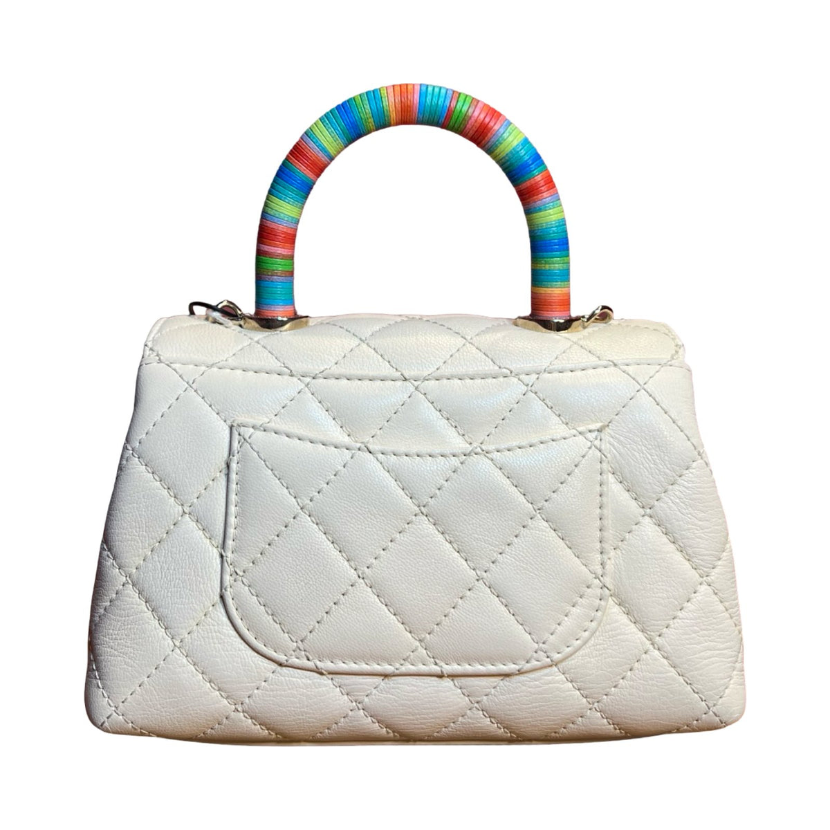 CHANEL Caviar Top Handle Flap Bag Handbag White, Multicolor Light Gold Hardware Ch2277