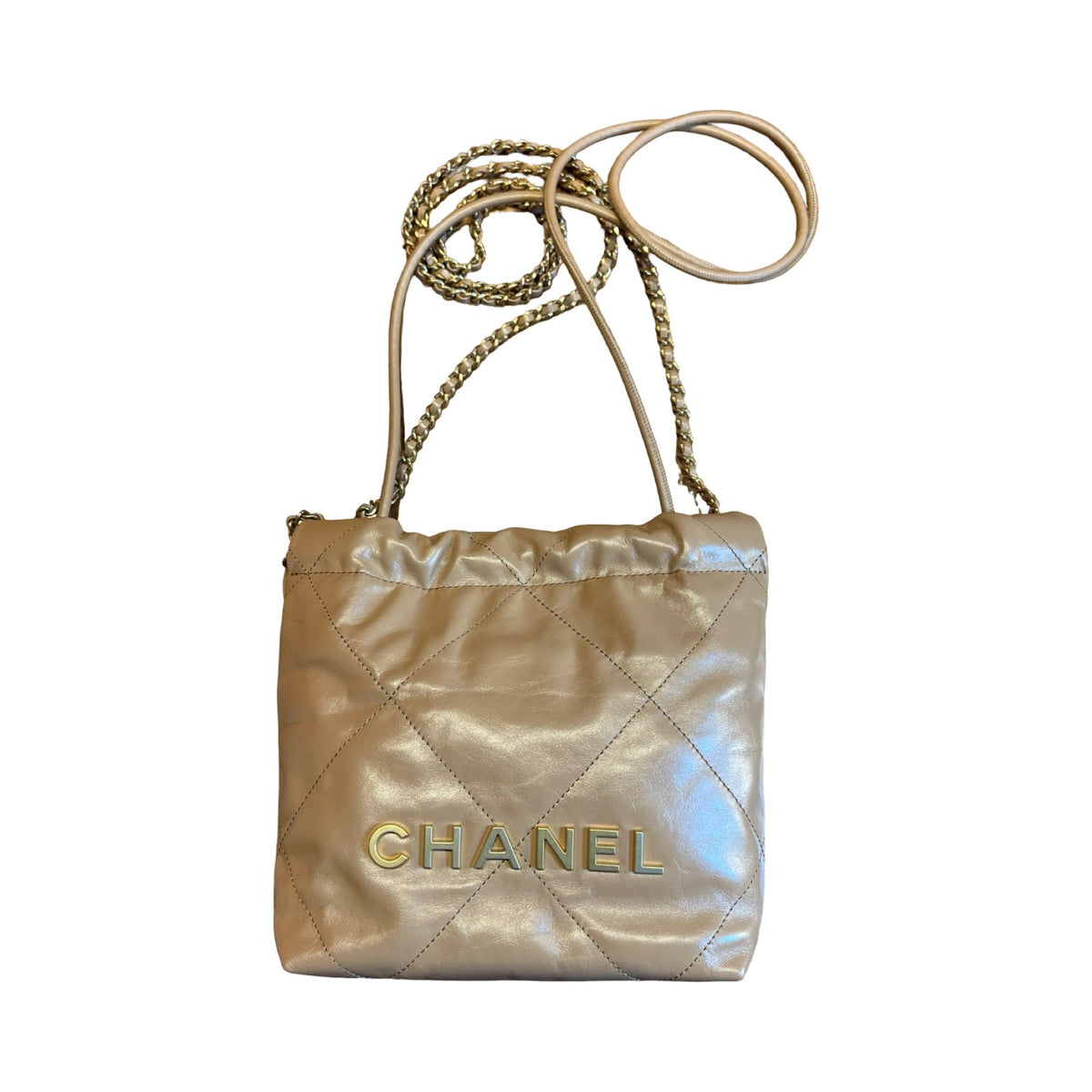 CHANEL Calfskin Chanel 22 Shoulder Bag Beige Gold Hardware Ch2278