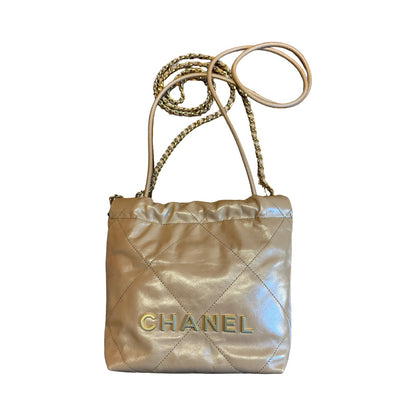 CHANEL Calfskin Chanel 22 Shoulder Bag Beige Gold Hardware Ch2278