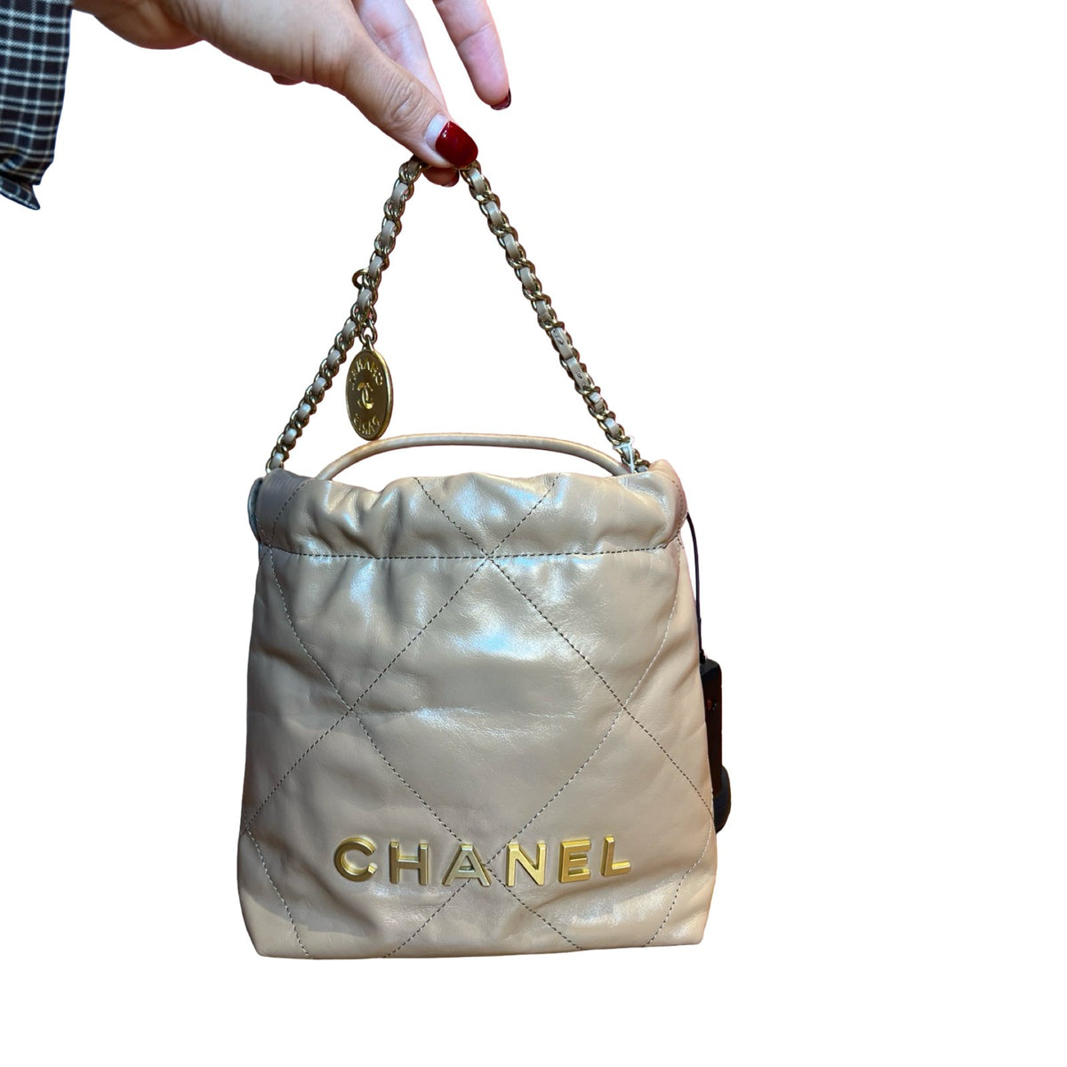 CHANEL Calfskin Chanel 22 Shoulder Bag Beige Gold Hardware Ch2278