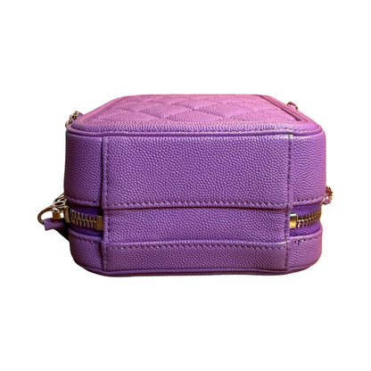 CHANEL Caviar Filigree Vanity Case Shoulder Bag Purple Gold Hardware Ch2279