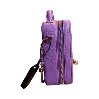 CHANEL Caviar Filigree Vanity Case Shoulder Bag Purple Gold Hardware Ch2279