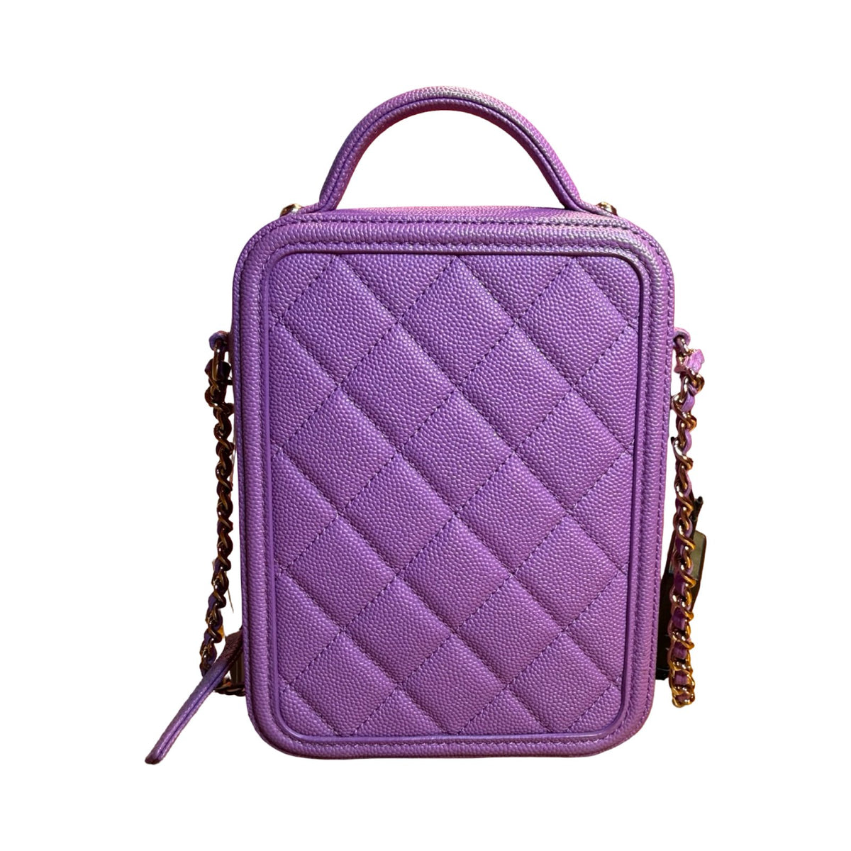 CHANEL Caviar Filigree Vanity Case Shoulder Bag Purple Gold Hardware Ch2279