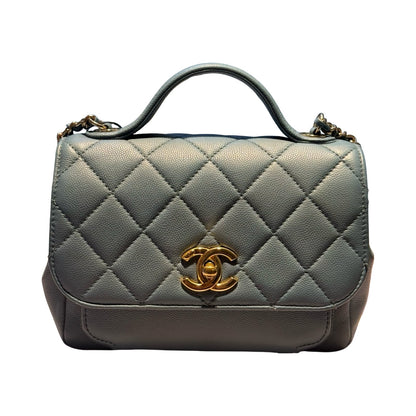 CHANEL Caviar Leather Bowling Bag with Handle Handbag Blue Gold Hardware Ch2280