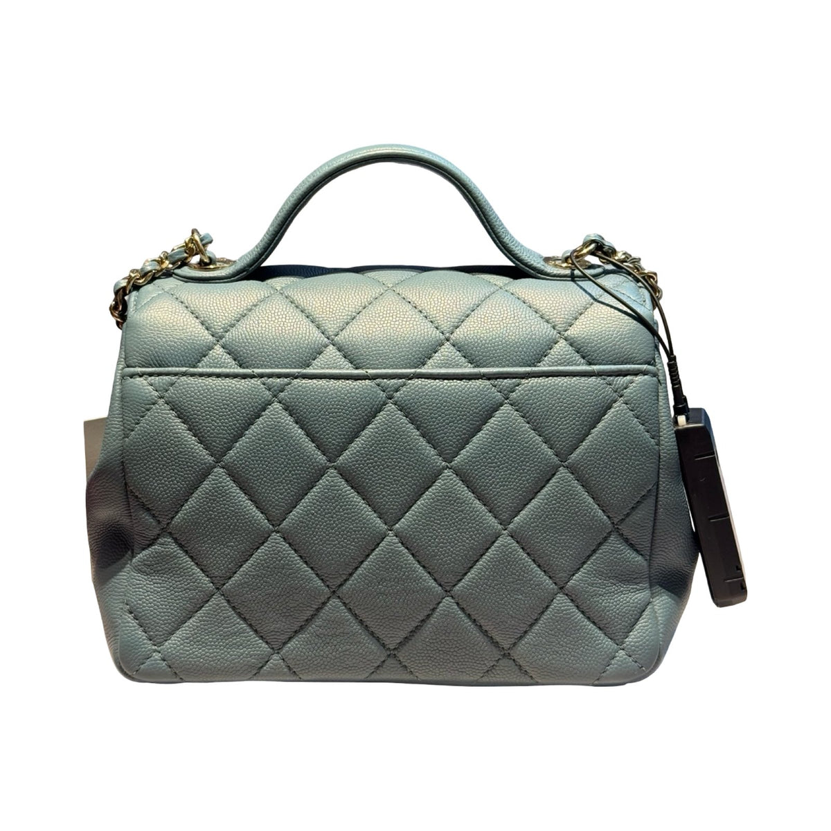 CHANEL Caviar Leather Bowling Bag with Handle Handbag Blue Gold Hardware Ch2280