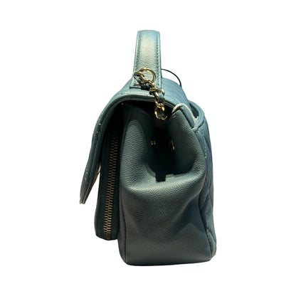 CHANEL Caviar Leather Bowling Bag with Handle Handbag Blue Gold Hardware Ch2280