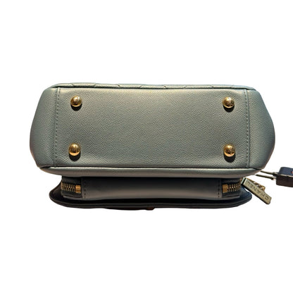 CHANEL Caviar Leather Bowling Bag with Handle Handbag Blue Gold Hardware Ch2280