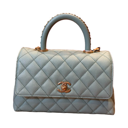 CHANEL Caviar Coco Handle Handbag Light Green Gold Hardware Ch2282