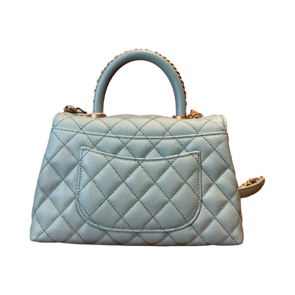 CHANEL Caviar Coco Handle Handbag Light Green Gold Hardware Ch2282