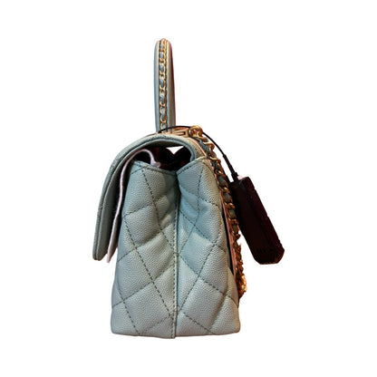 CHANEL Caviar Coco Handle Handbag Light Green Gold Hardware Ch2282