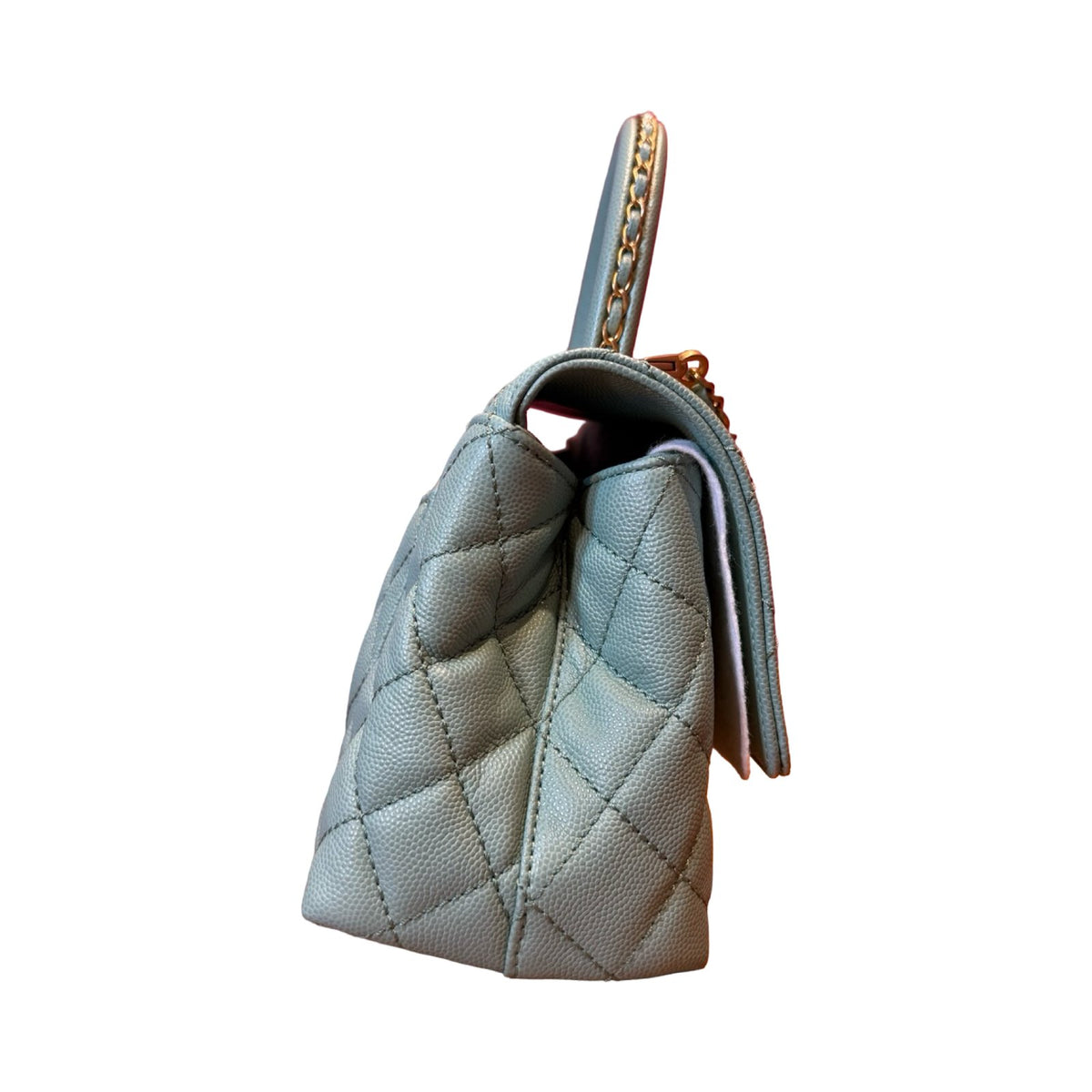 CHANEL Caviar Coco Handle Handbag Light Green Gold Hardware Ch2282