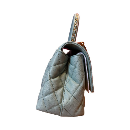 CHANEL Caviar Coco Handle Handbag Light Green Gold Hardware Ch2282