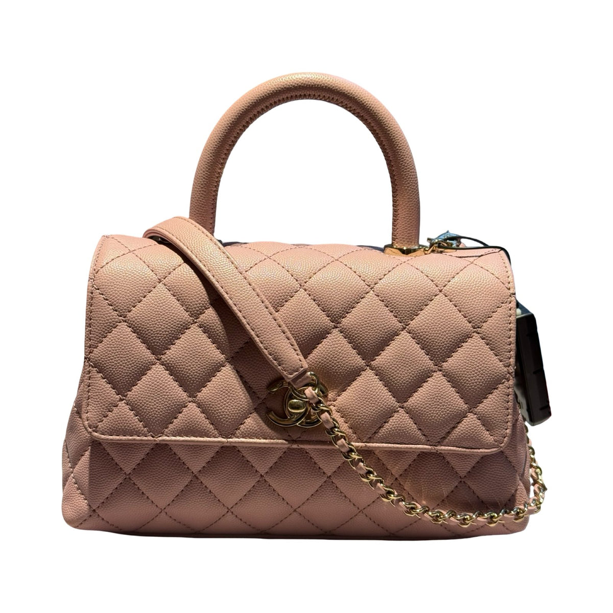 CHANEL Caviar Coco Handle Handbag Pink Gold Hardware Ch2283