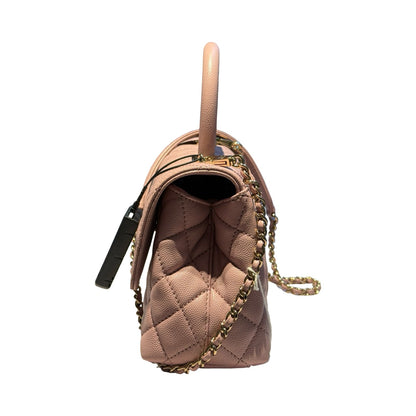CHANEL Caviar Coco Handle Handbag Pink Gold Hardware Ch2283