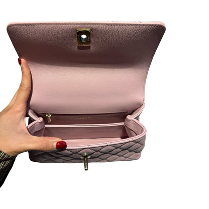 CHANEL Caviar Coco Handle Handbag Pink Gold Hardware Ch2283