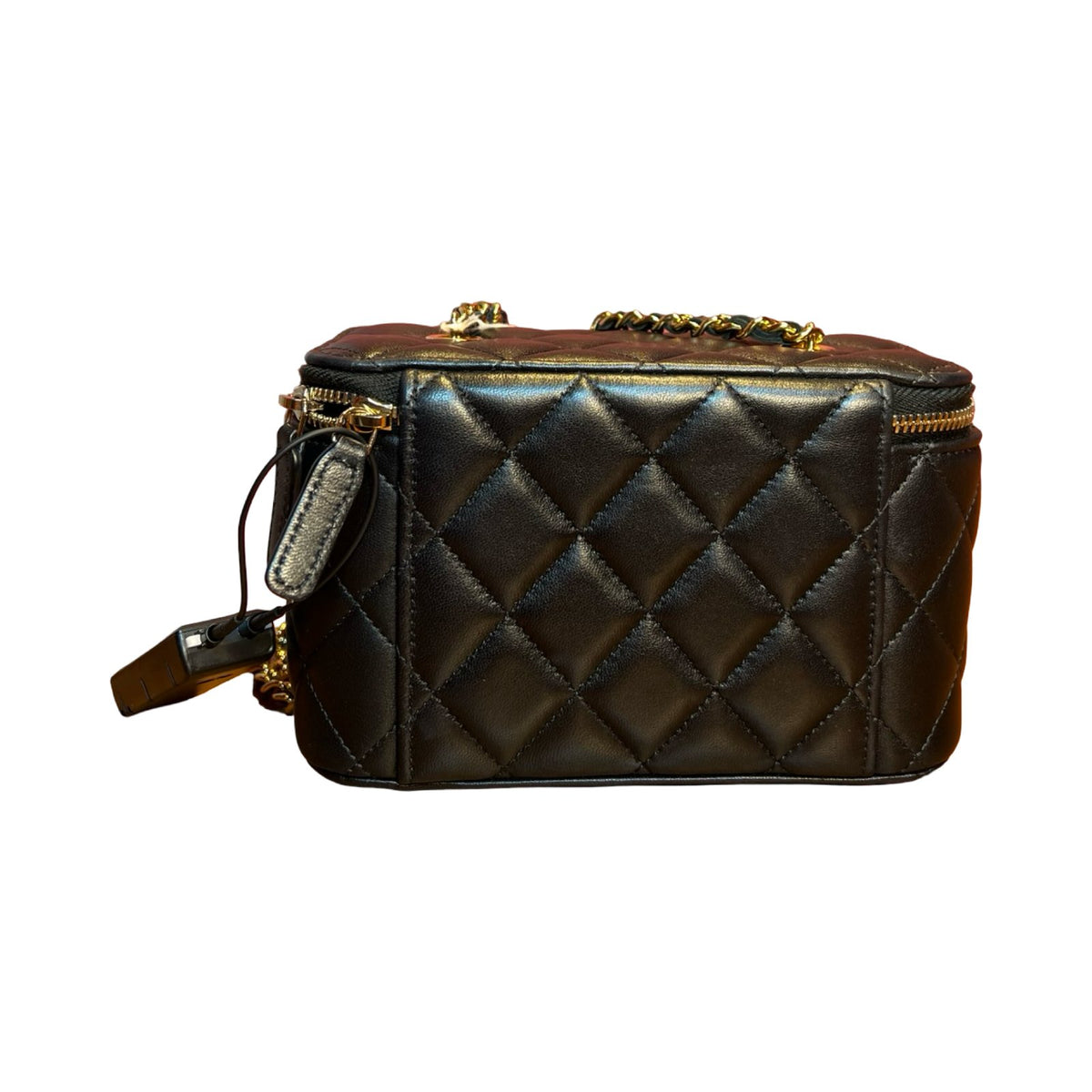 CHANEL Lambskin Casino Vanity Case Vanity Case / Shoulder Bag Black, Red Gold Hardware Ch2285