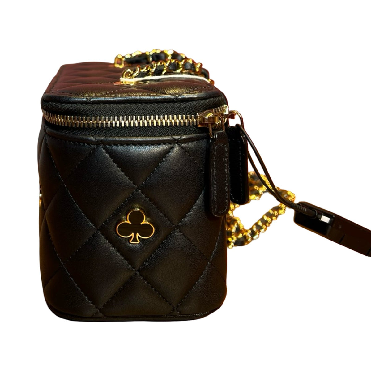 CHANEL Lambskin Casino Vanity Case Vanity Case / Shoulder Bag Black, Red Gold Hardware Ch2285