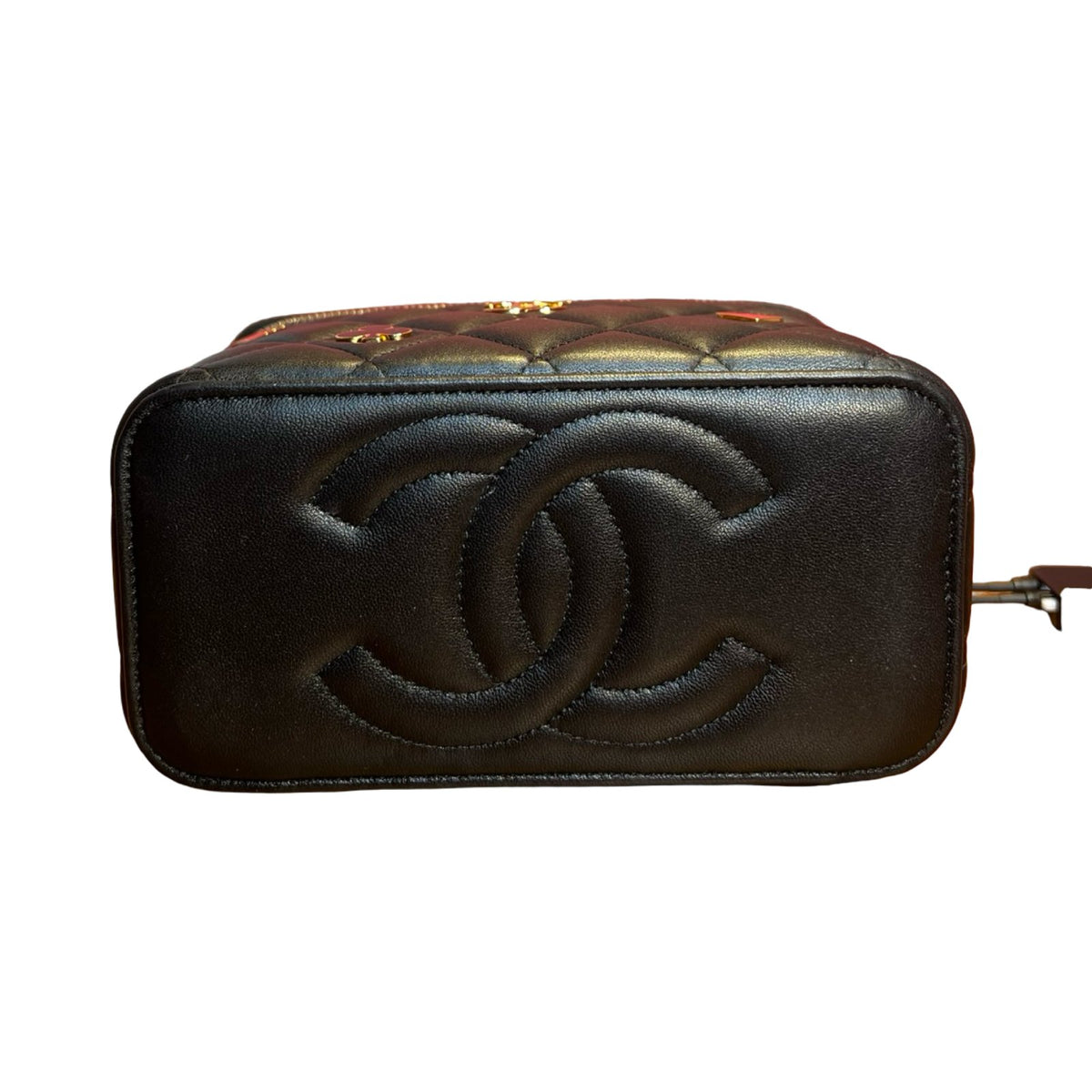CHANEL Lambskin Casino Vanity Case Vanity Case / Shoulder Bag Black, Red Gold Hardware Ch2285