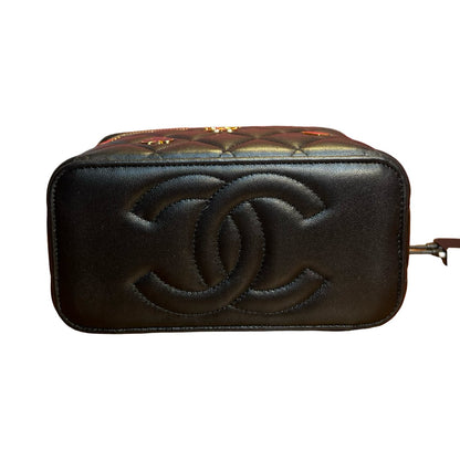 CHANEL Lambskin Casino Vanity Case Vanity Case / Shoulder Bag Black, Red Gold Hardware Ch2285