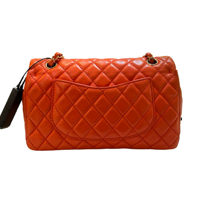 CHANEL Leather Classic Flap Shoulder Bag Orange Gold Hardware Ch2289