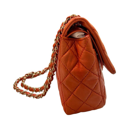 CHANEL Leather Classic Flap Shoulder Bag Orange Gold Hardware Ch2289