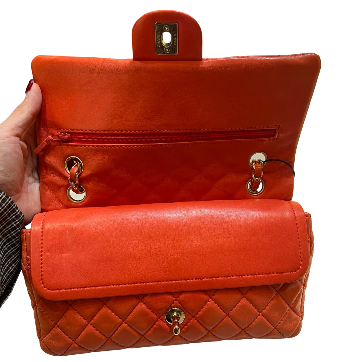 CHANEL Leather Classic Flap Shoulder Bag Orange Gold Hardware Ch2289