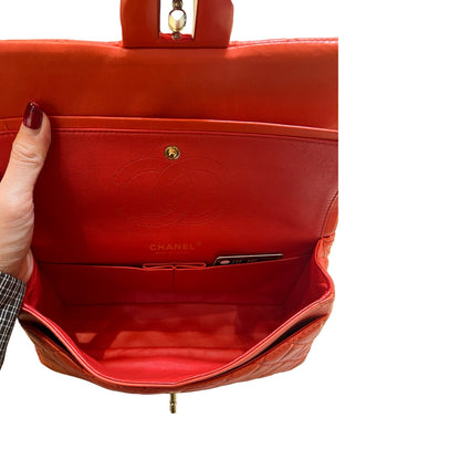 CHANEL Leather Classic Flap Shoulder Bag Orange Gold Hardware Ch2289