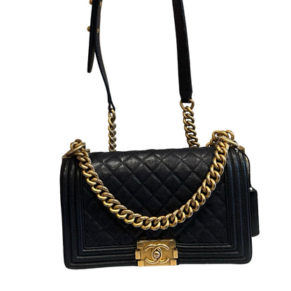 CHANEL Caviar Boy Bag Shoulder Bag Black Aged Gold Hardware Ch2268