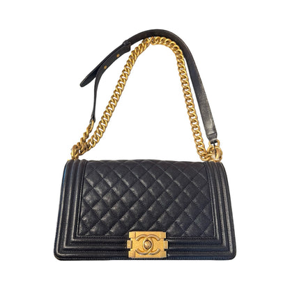 CHANEL Caviar Boy Bag Shoulder Bag Black Aged Gold Hardware Ch2268