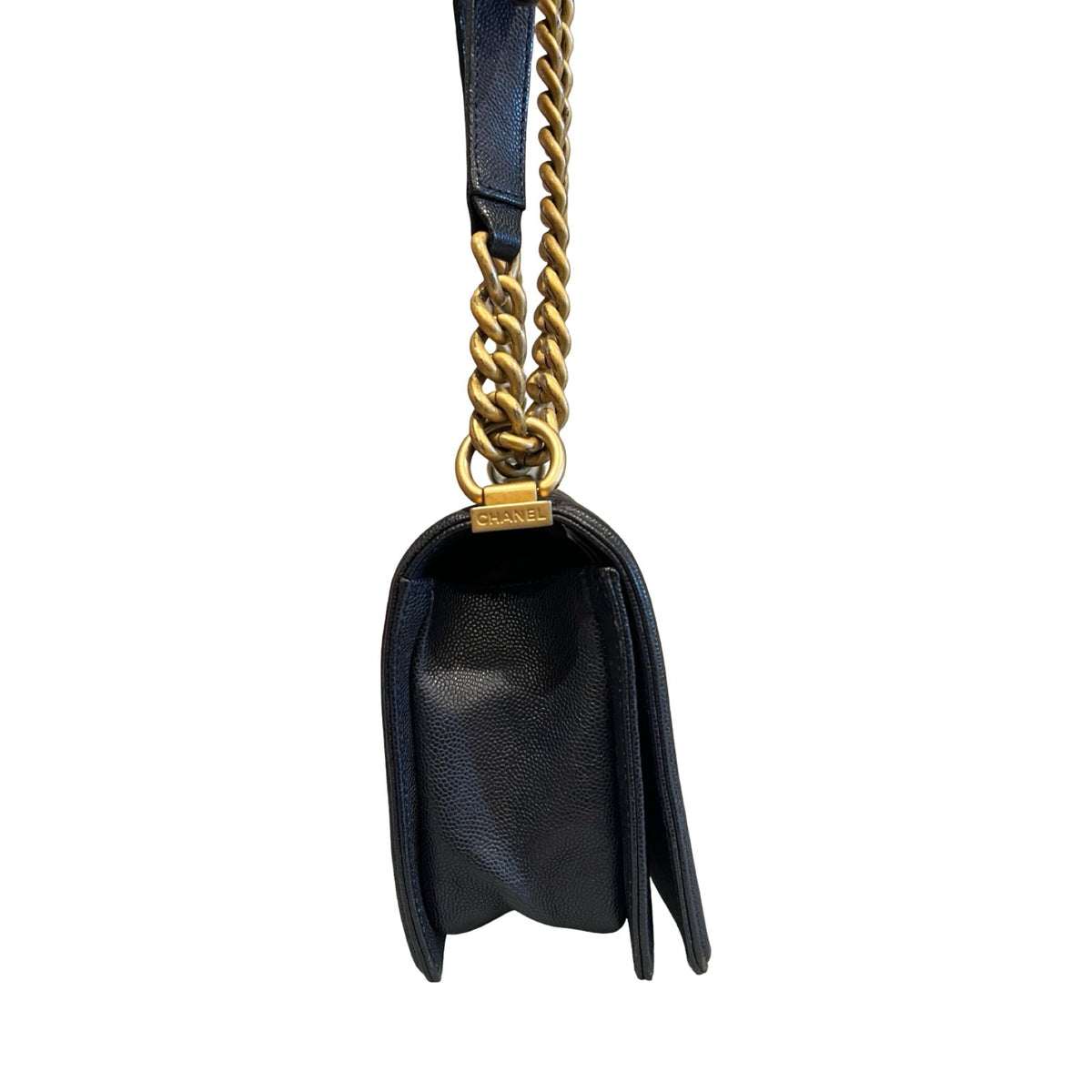CHANEL Caviar Boy Bag Shoulder Bag Black Aged Gold Hardware Ch2268