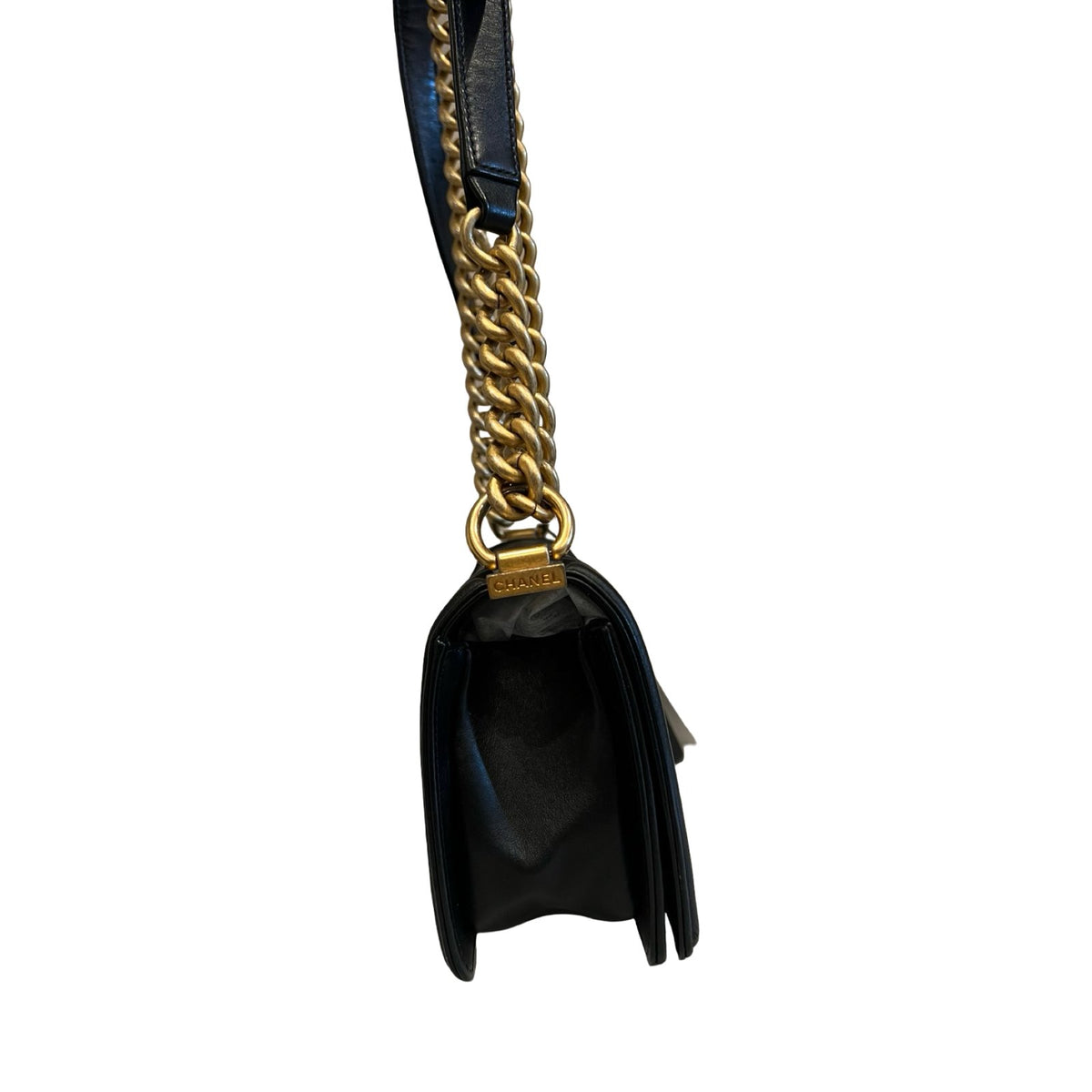 CHANEL Leather Boy Bag Shoulder Bag Black Gold Hardware Ch2270