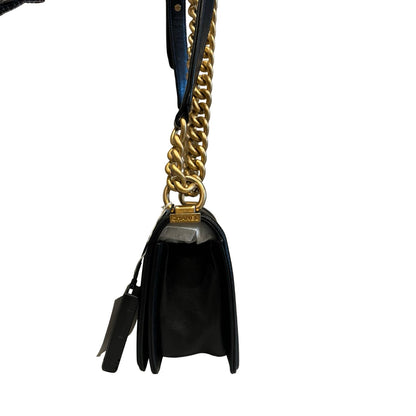 CHANEL Leather Boy Bag Shoulder Bag Black Gold Hardware Ch2270