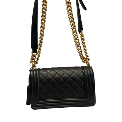 CHANEL Leather Boy Bag Shoulder Bag Black Gold Hardware Ch2270