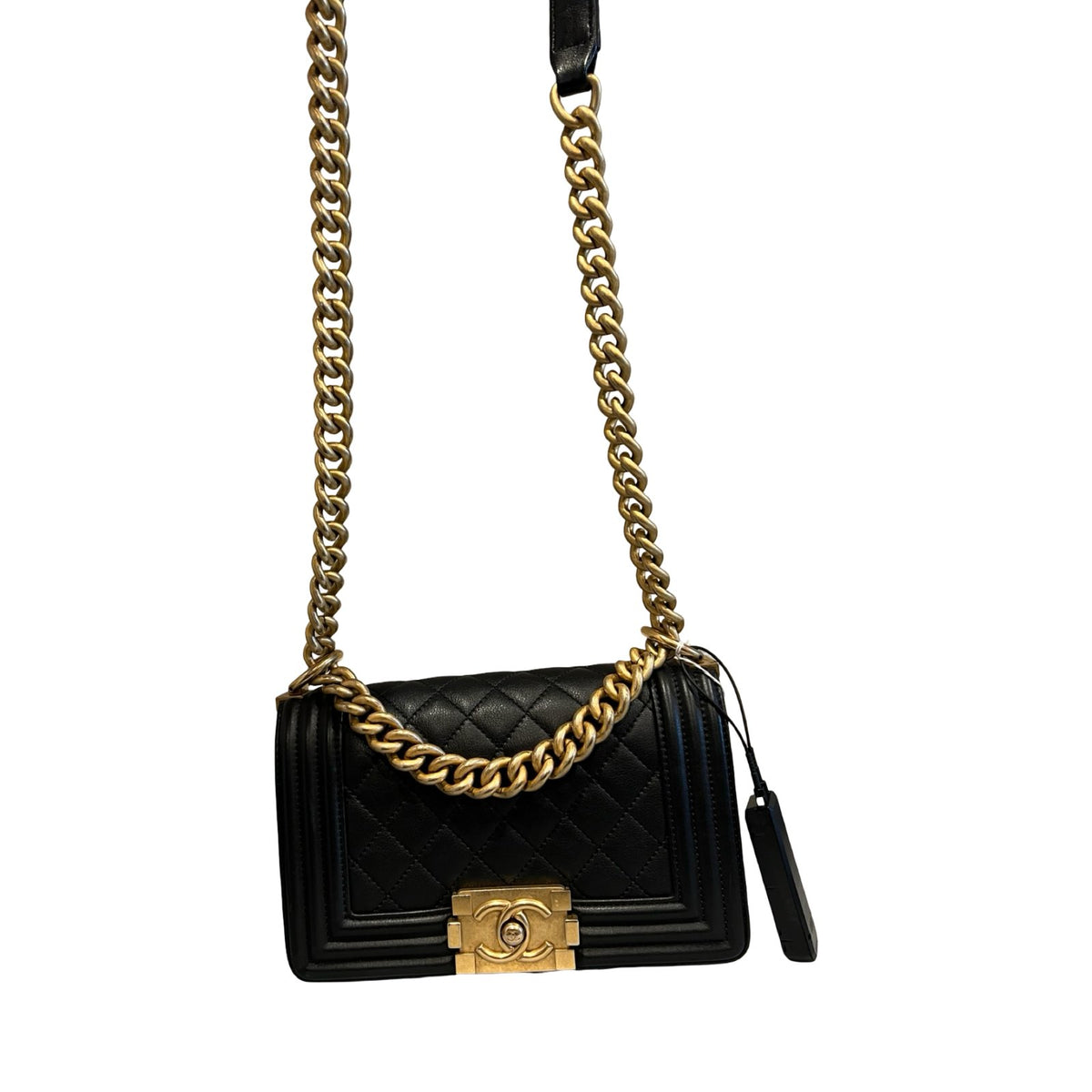 CHANEL Leather Boy Bag Shoulder Bag Black Gold Hardware Ch2270