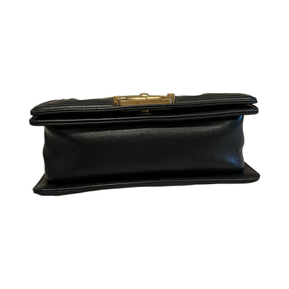 CHANEL Leather Boy Bag Shoulder Bag Black Gold Hardware Ch2270