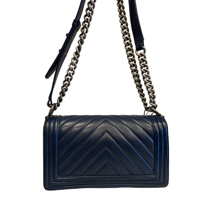 CHANEL Caviar Boy Bag Shoulder Bag Blue Ruthenium Hardware Ch2271