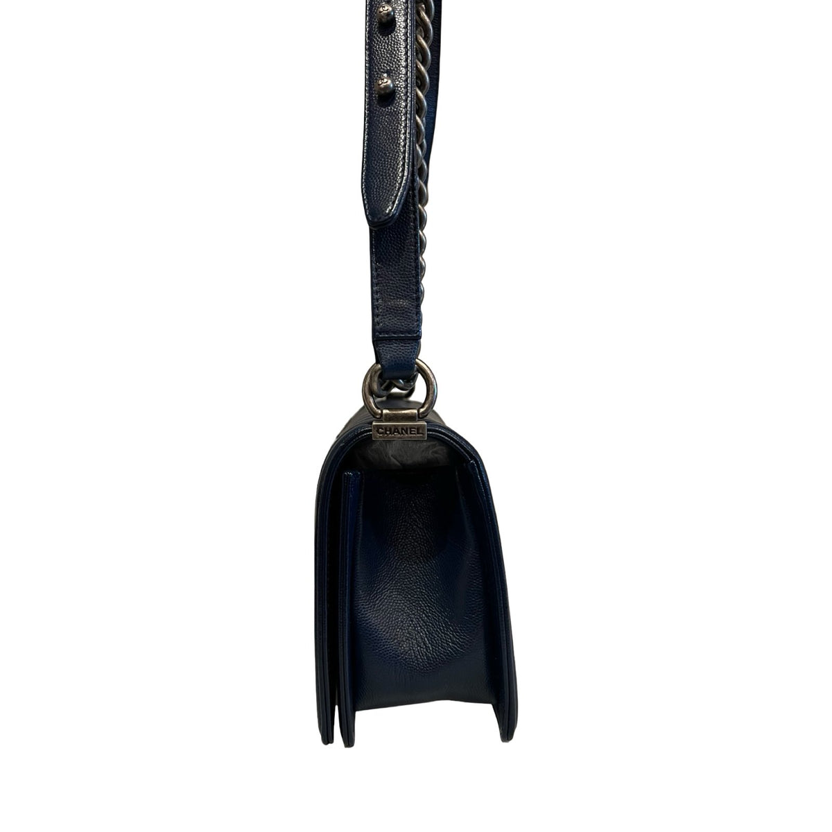 CHANEL Caviar Boy Bag Shoulder Bag Blue Ruthenium Hardware Ch2271