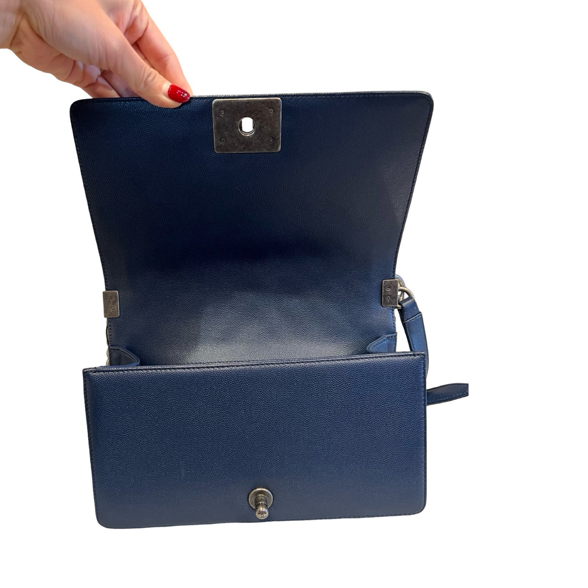 CHANEL Caviar Boy Bag Shoulder Bag Blue Ruthenium Hardware Ch2271