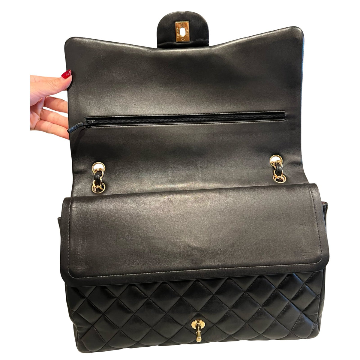 CHANEL Lambskin Classic Flap Shoulder Bag Black Gold Hardware Ch2274