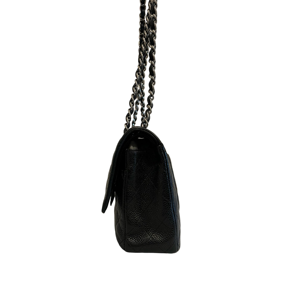 CHANEL Caviar Classic Flap Shoulder Bag Black Silver Hardware Ch2275