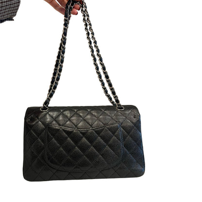 CHANEL Caviar Classic Flap Shoulder Bag Black Silver Hardware Ch2275