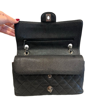 CHANEL Caviar Classic Flap Shoulder Bag Black Silver Hardware Ch2275